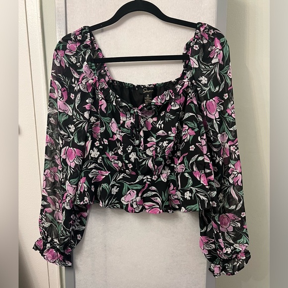 Japna Tops - NWT Japna Medium Puffed Sleeve Floral Blouse Peasant Sheer Long Sleeves …